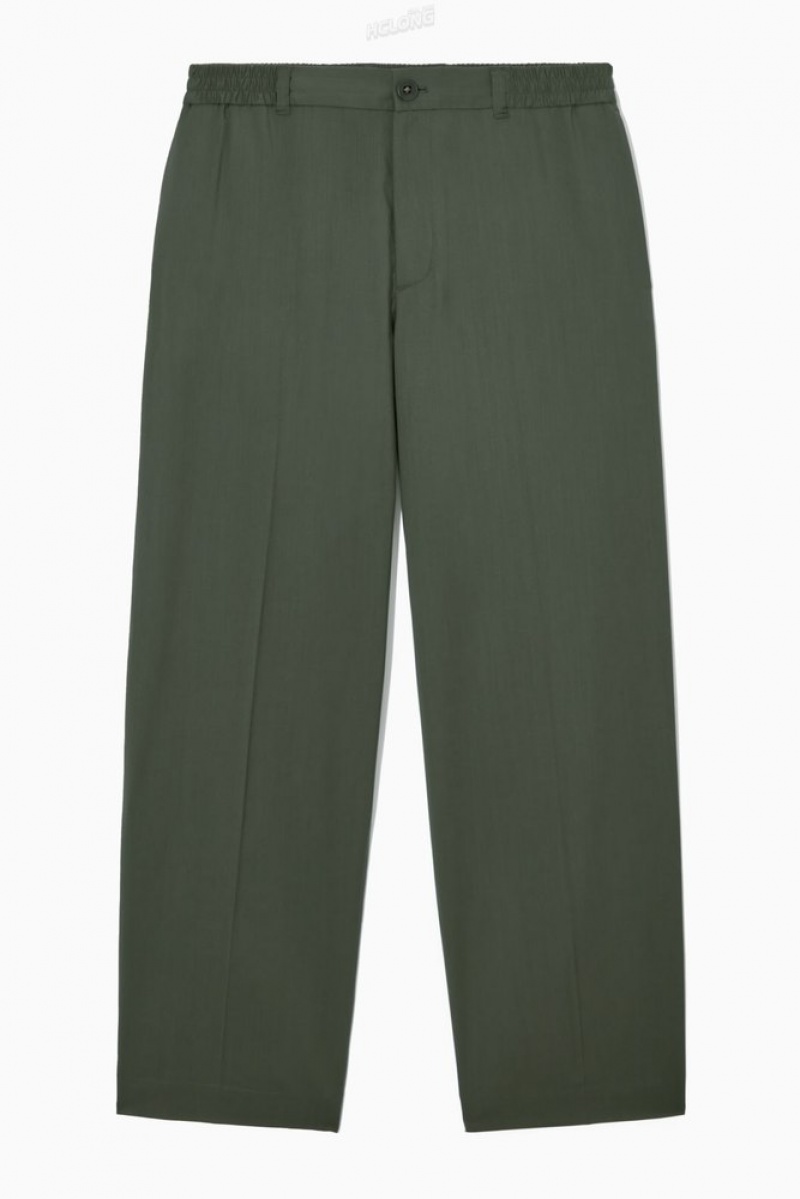 COS Droit-Leg Relaxed Laine Pants Vert Foncé | 984657-OMJ