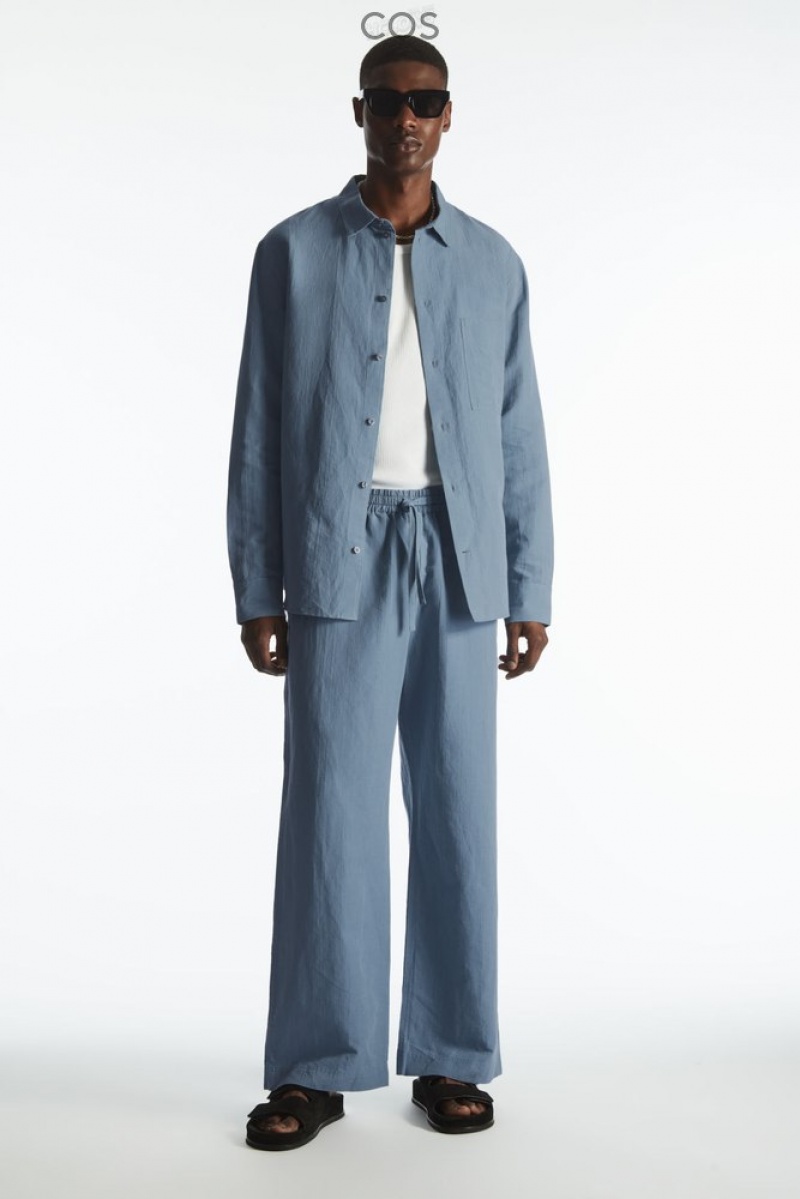 COS Droit-Leg Textured Linen Pants Bleu Clair | 682795-PWD