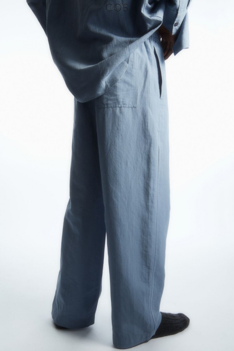 COS Droit-Leg Textured Linen Pants Bleu Clair | 682795-PWD