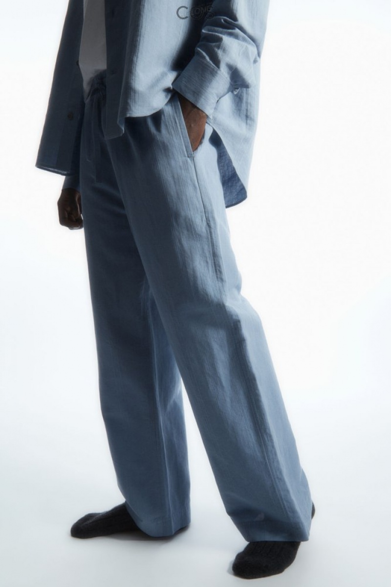 COS Droit-Leg Textured Linen Trousers Bleu Clair | 812369-SXU