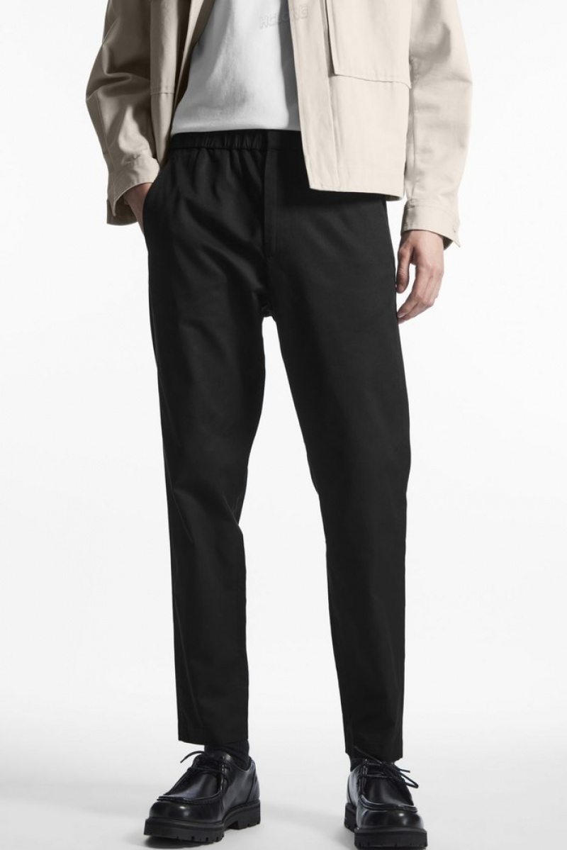 COS Elasticated Tapered Twill Pants Noir | 376912-JAW