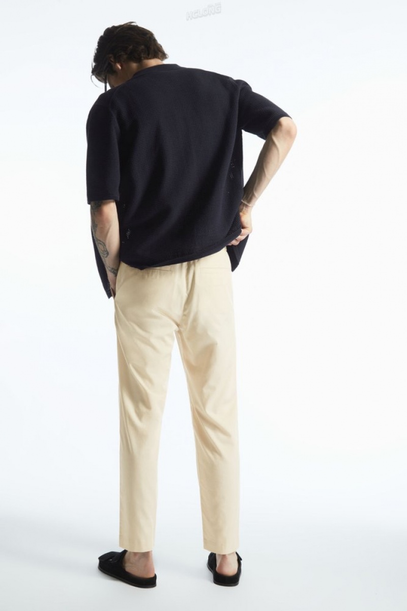 COS Elasticated Tapered Twill Pants Noir | 098752-UZG