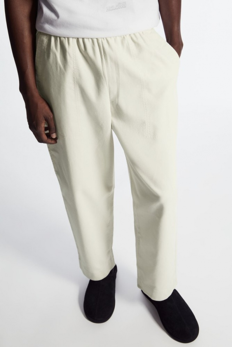 COS Elasticated Twill Pants Off-White | 275816-PAM