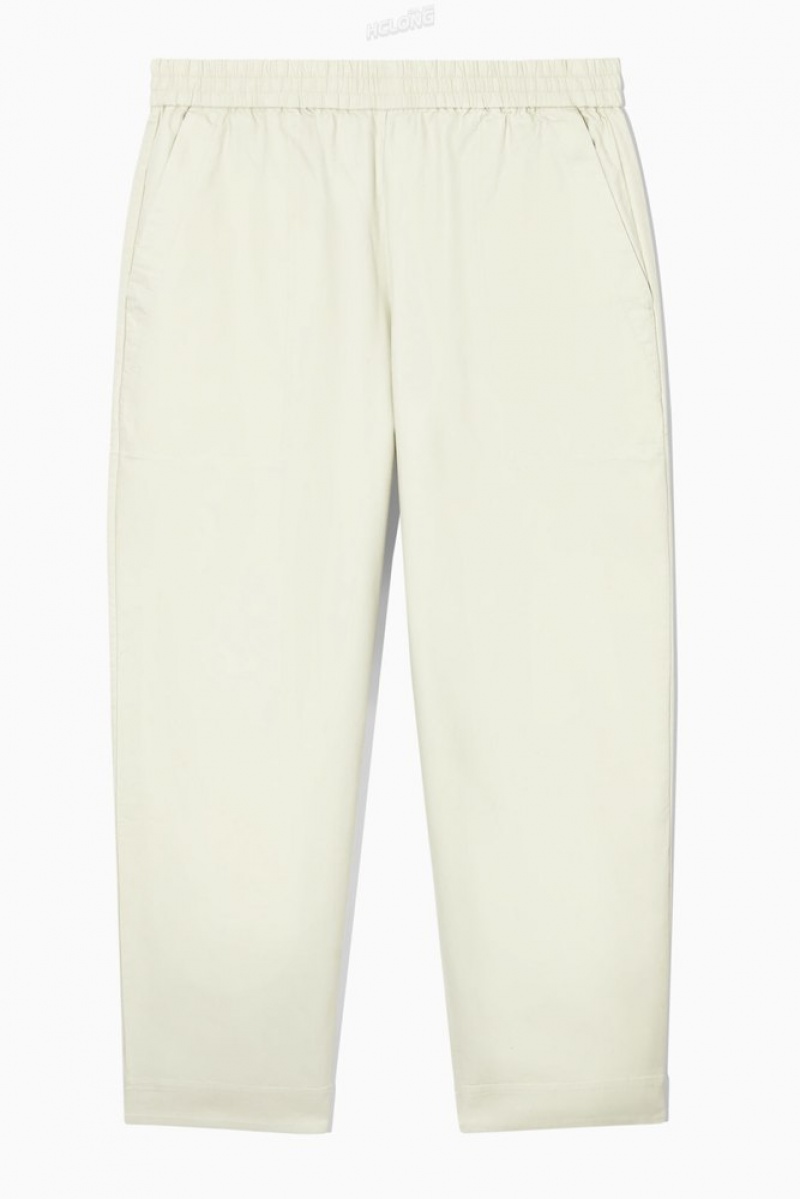 COS Elasticated Twill Pants Off-White | 275816-PAM