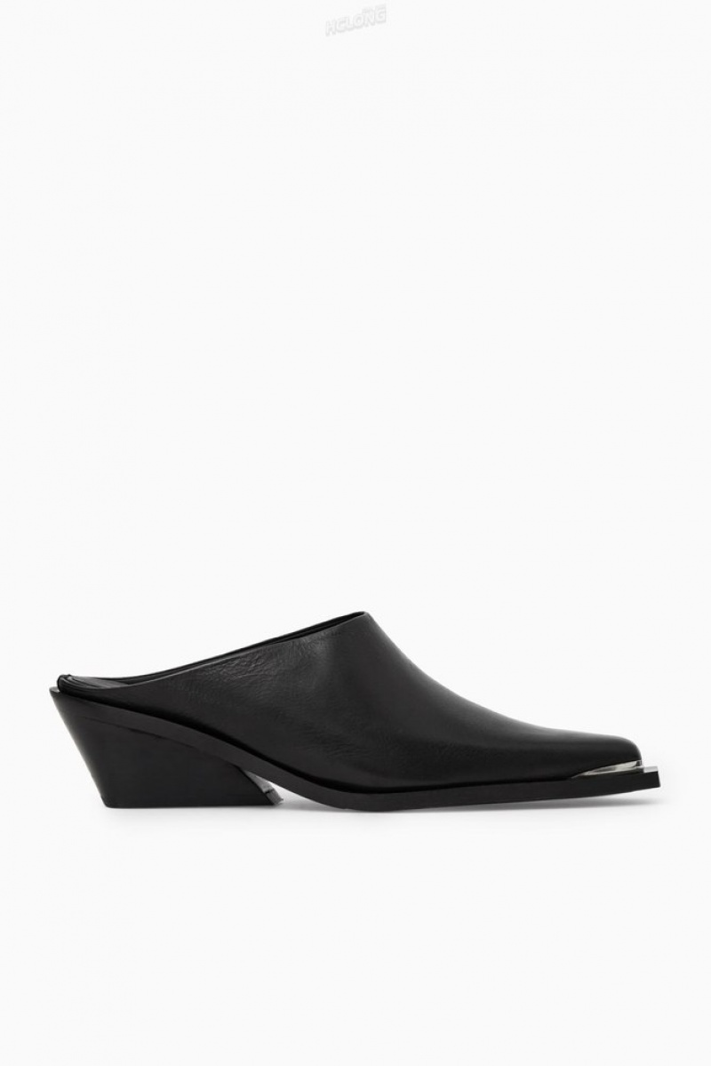 COS Embout-Cap Cuir Mules Noir | 610847-LXI