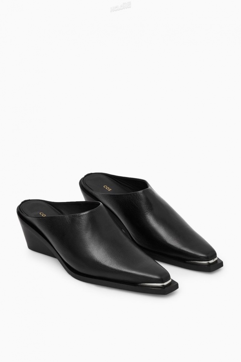 COS Embout-Cap Cuir Mules Noir | 610847-LXI