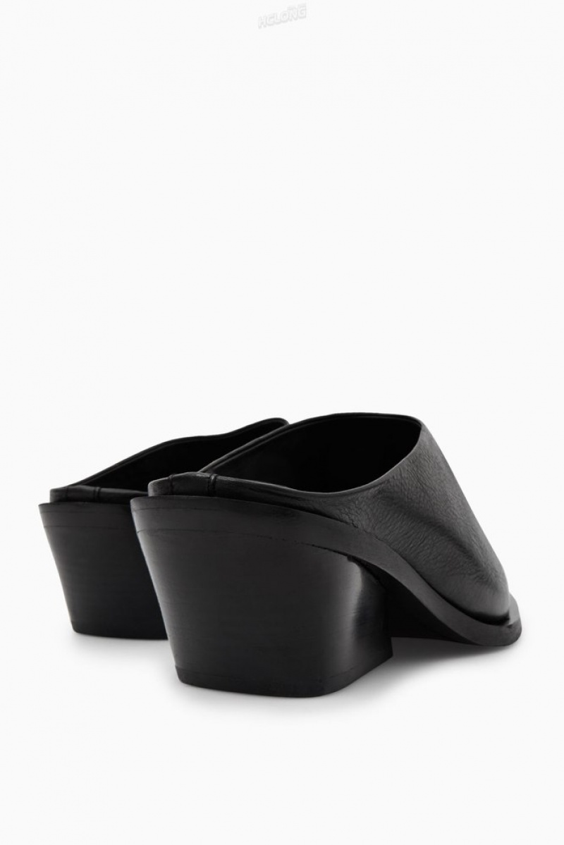 COS Embout-Cap Cuir Mules Noir | 610847-LXI