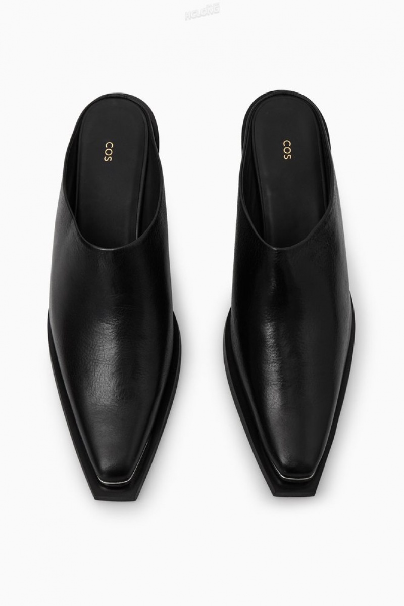 COS Embout-Cap Cuir Mules Noir | 610847-LXI