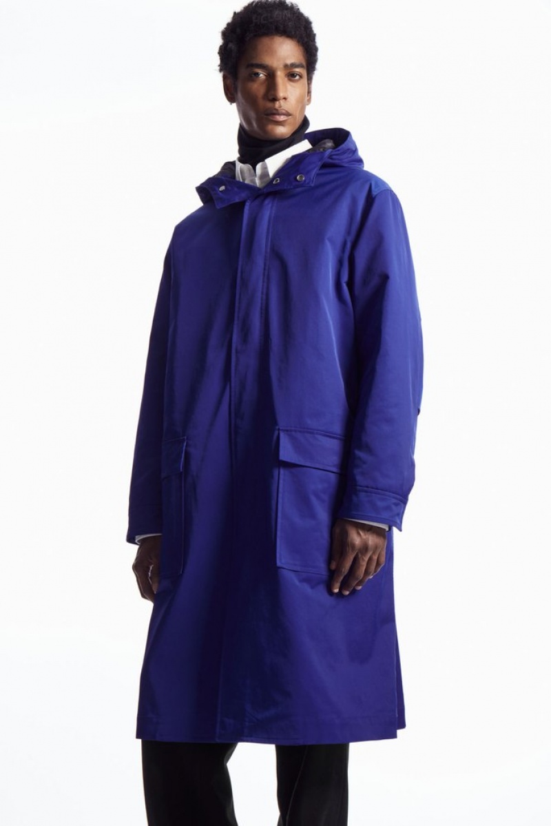 COS Encapuchonné Rembourré Parka Bleu | 283051-KBI