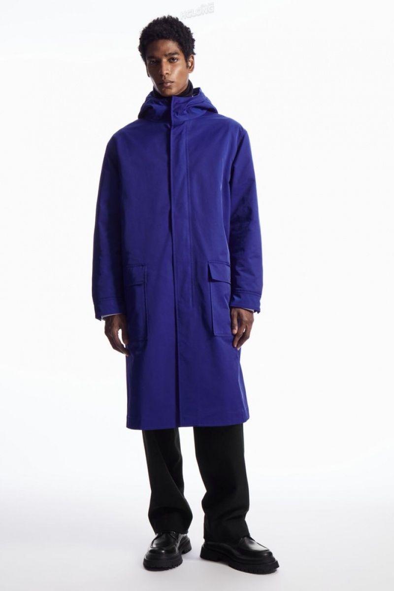 COS Encapuchonné Rembourré Parka Bleu | 283051-KBI