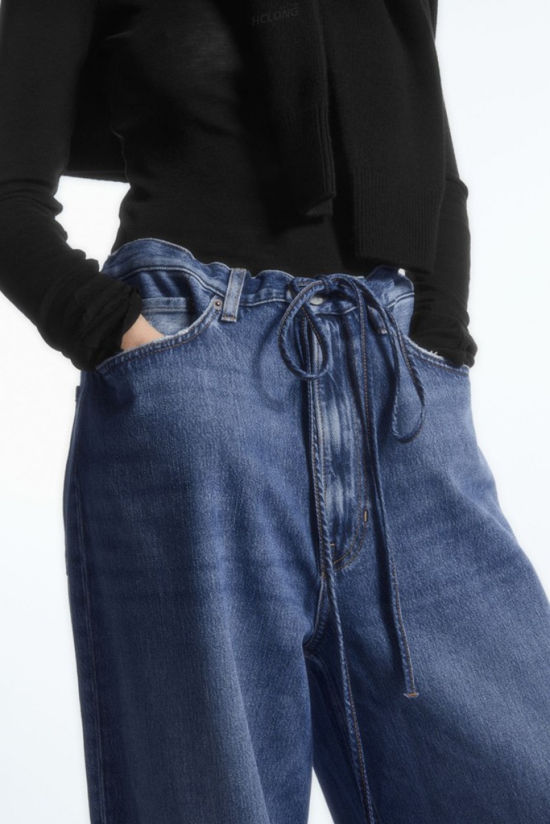 COS Extra Larges Leg Drawstring Denim Trousers Bleu | 410937-GCE