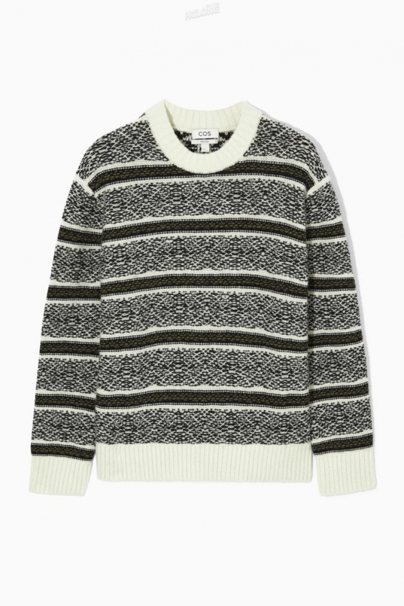 COS Fair Isle Laine Pull Blanche Noir | 625034-ADI