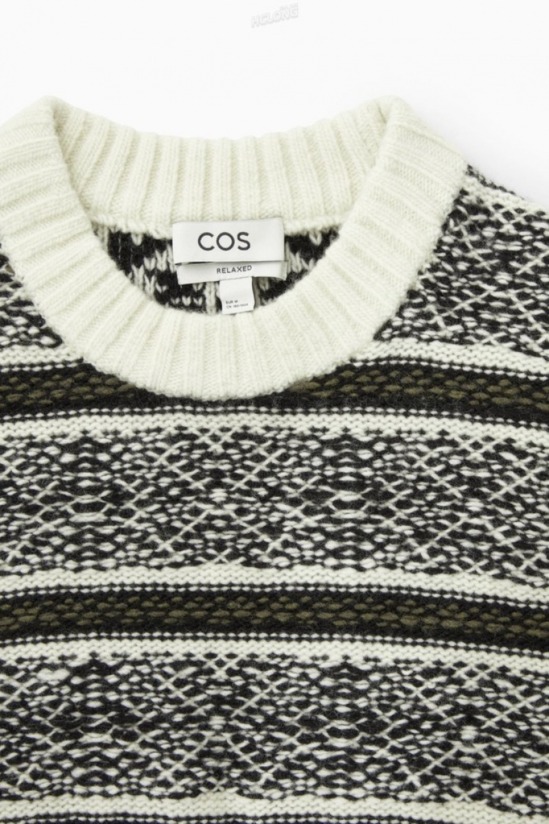 COS Fair Isle Laine Pull Blanche Noir | 625034-ADI