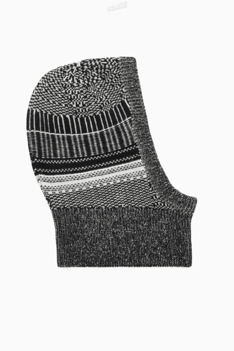 COS Fair Isle Merino Laine Balaclava Noir Blanche | 841273-NOR