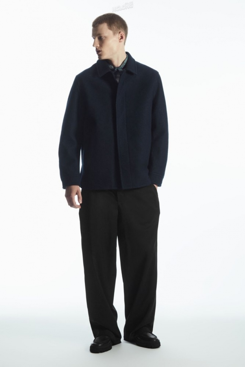 COS Felted Laine Jacket Bleu Marine | 637920-XNO