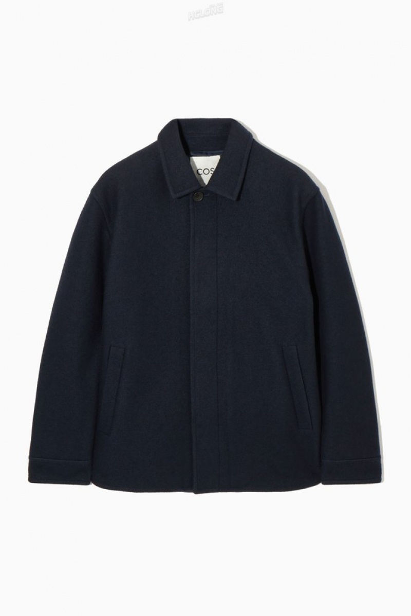 COS Felted Laine Jacket Bleu Marine | 637920-XNO