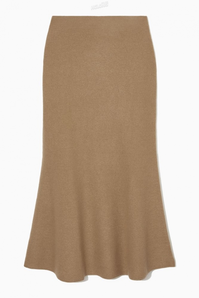 COS Flared Merino Laine Maxi Skirt Beige Foncé | 539184-KYQ