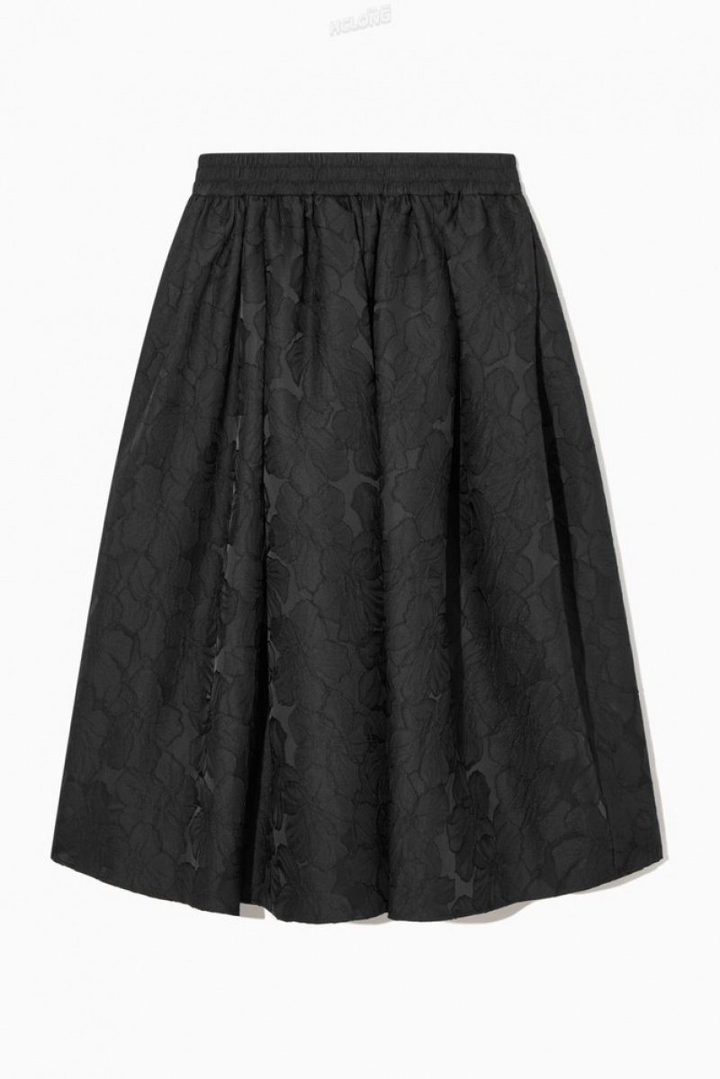 COS Floral-Jacquard A-Line Midi Skirt Noir | 813054-RQY