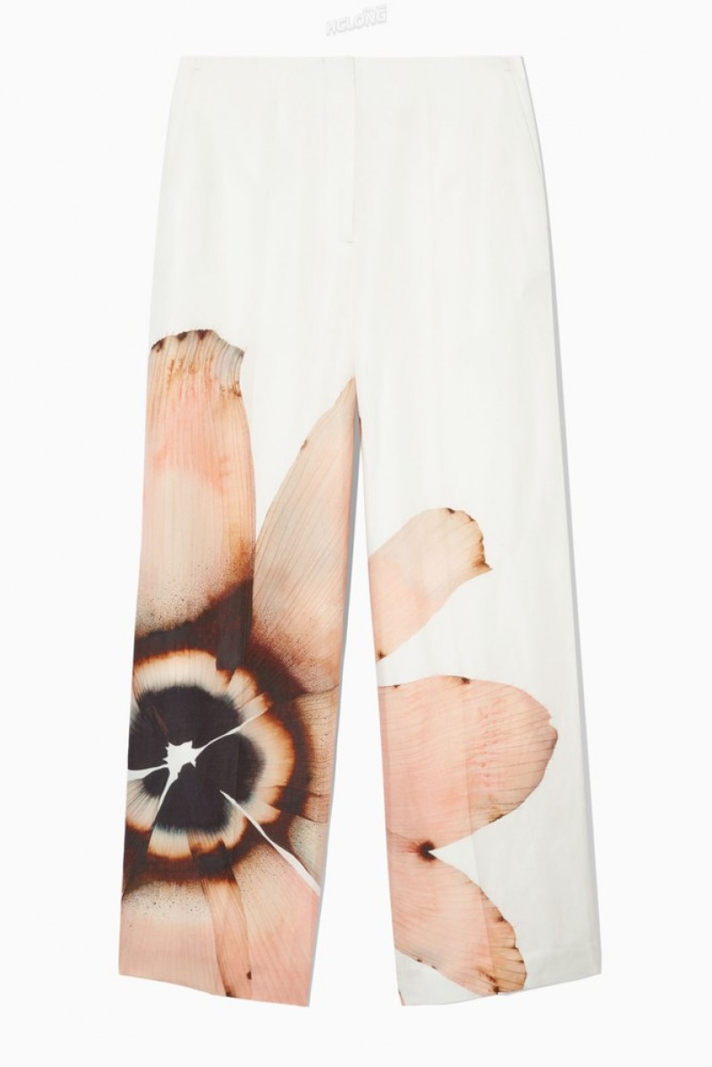 COS Floral-Print Larges-Leg Trousers Blanche | 926180-DUE