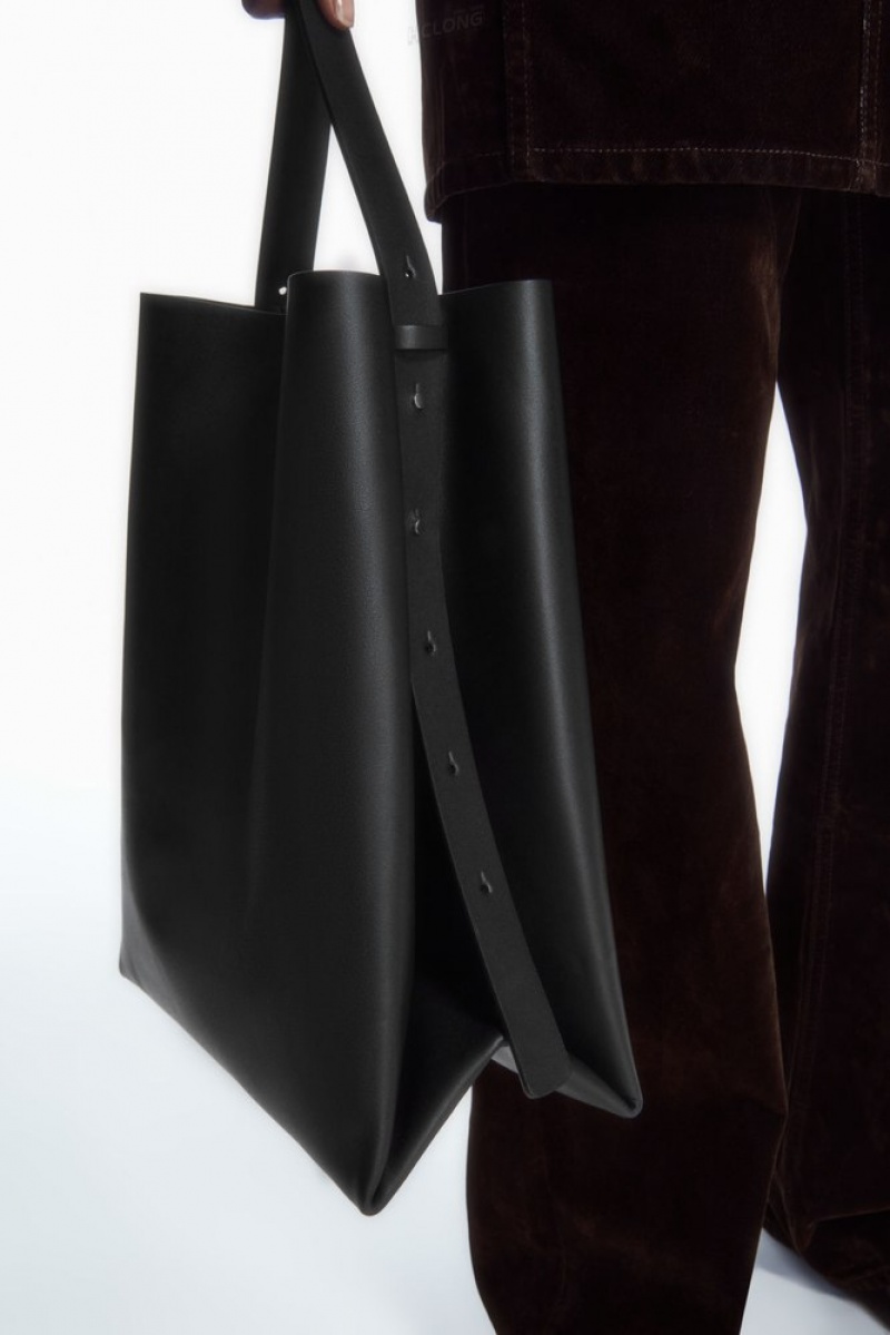 COS Folded Shopper - Cuir Noir | 487921-UZH