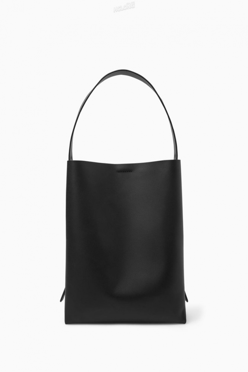 COS Folded Shopper - Cuir Noir | 487921-UZH