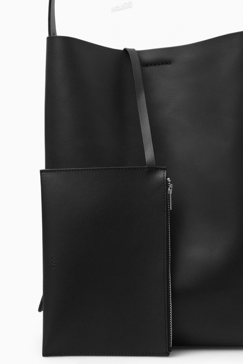 COS Folded Shopper - Cuir Noir | 487921-UZH