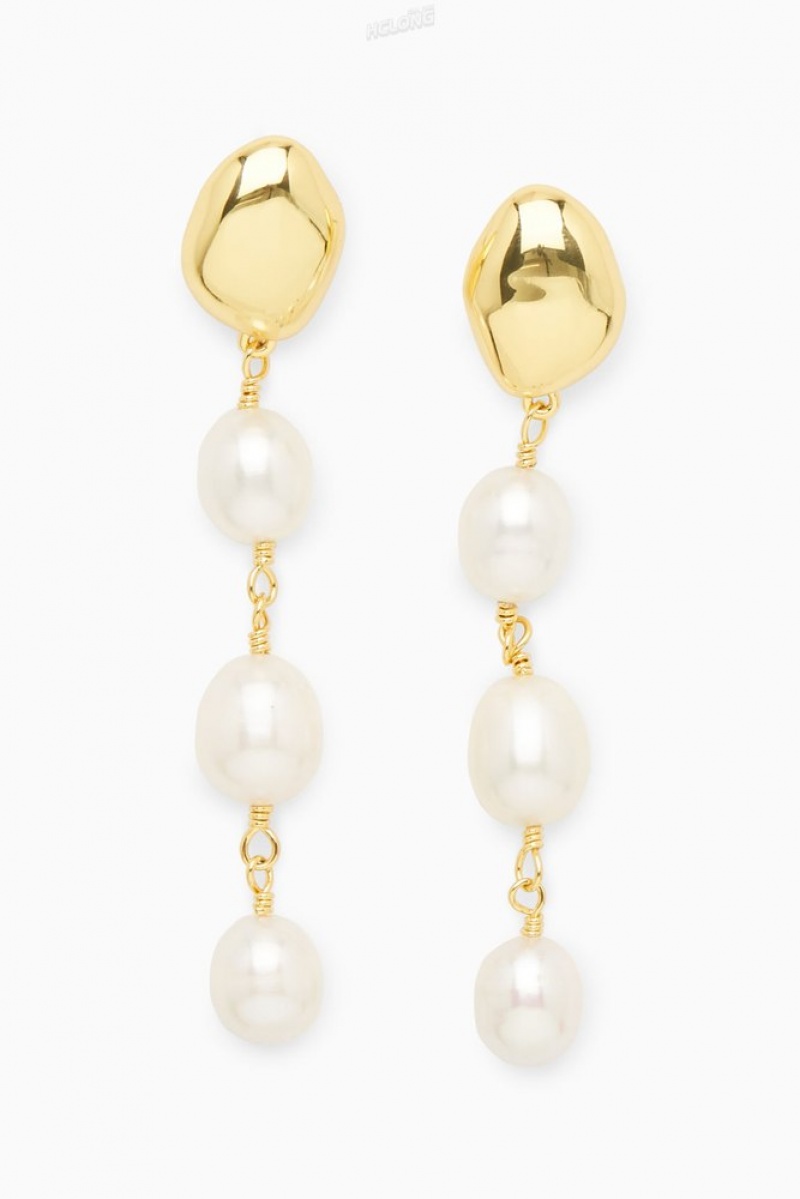 COS Freshwater Pearl Dangly Earrings Doré | 950613-OZN