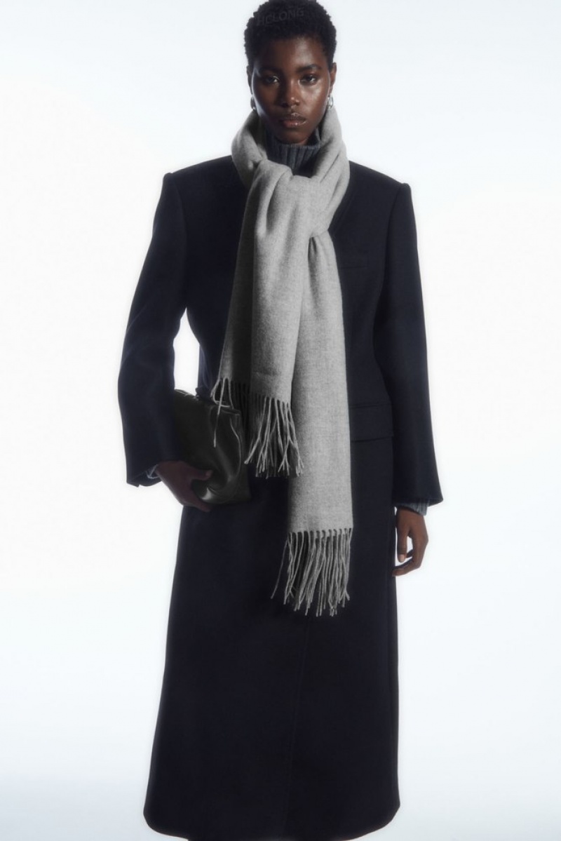 COS Fringed Pure Laine Scarf Grise Clair | 204786-SJI