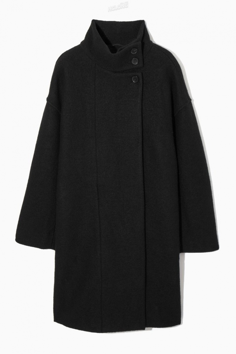 COS Funnel-Neck Boiled-Laine Coat Noir | 985267-UZQ