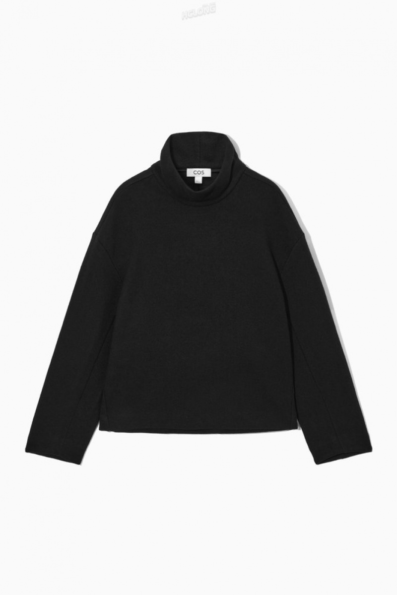 COS Funnel-Neck Boiled Laine Top Noir | 067431-FIR