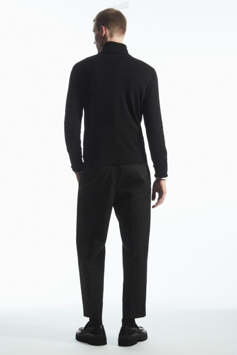 COS Funnel-Neck Laine Half-Zip Jumper Noir | 493086-KLB