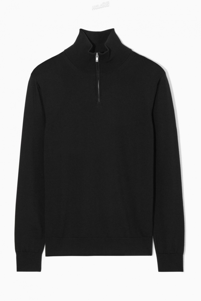 COS Funnel-Neck Laine Half-Zip Jumper Noir | 493086-KLB