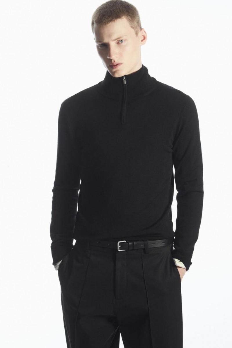 COS Funnel-Neck Laine Half-Zip Jumper Noir | 493086-KLB