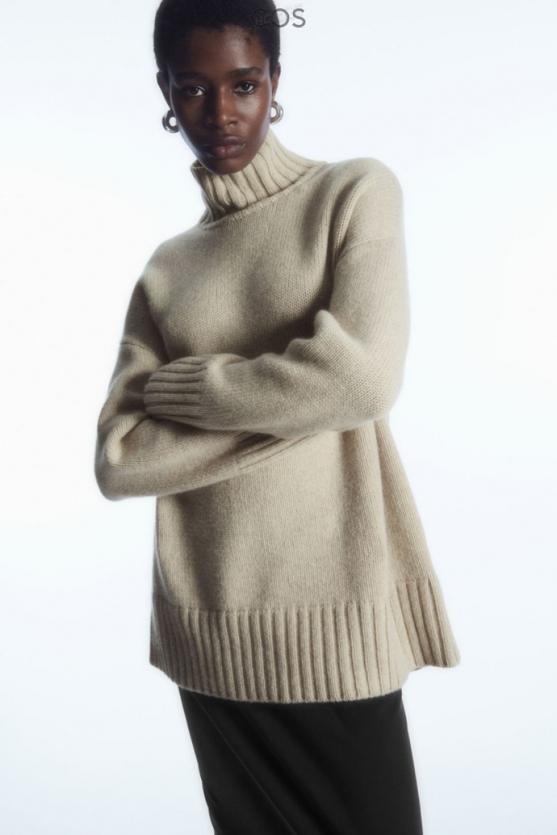 COS Funnel-Neck Pure Cashmere Pull Blanche | 702139-KTU