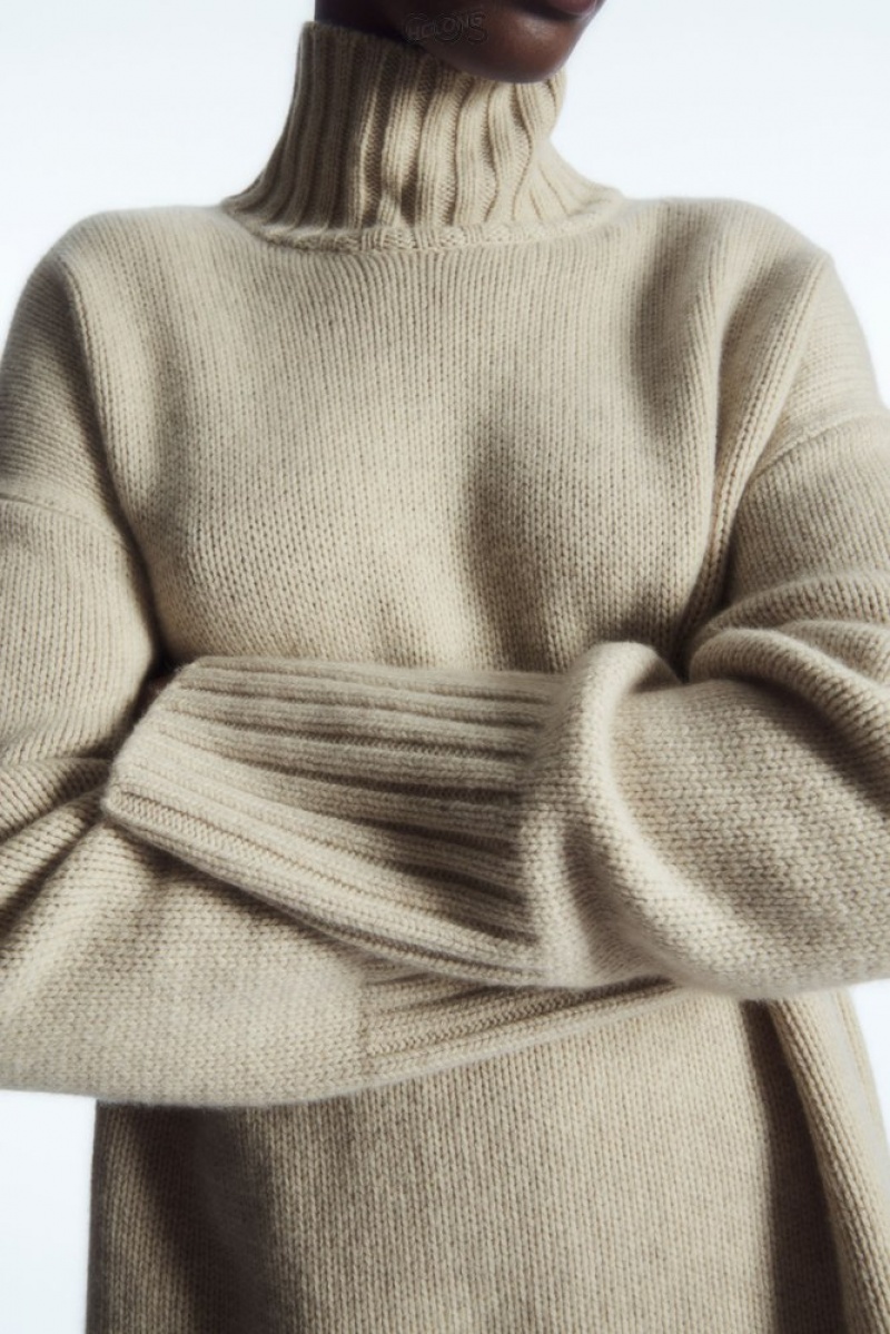 COS Funnel-Neck Pure Cashmere Pull Blanche | 702139-KTU