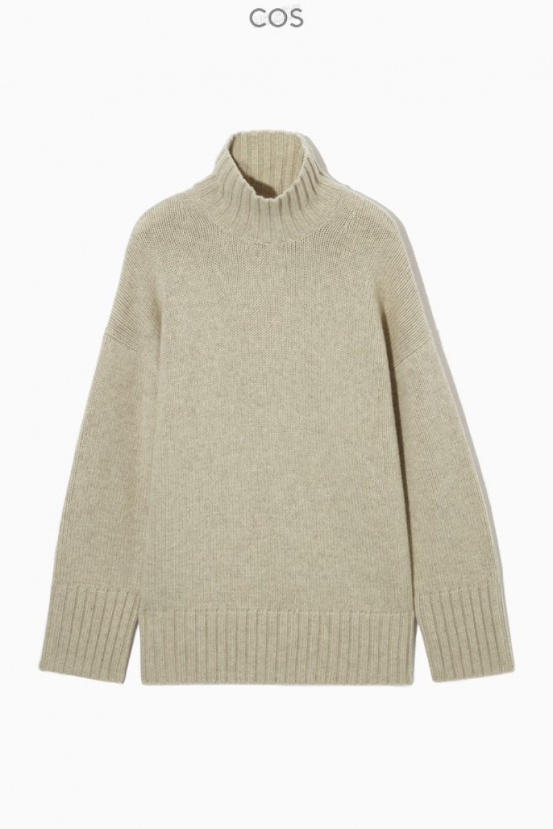 COS Funnel-Neck Pure Cashmere Pull Blanche | 702139-KTU