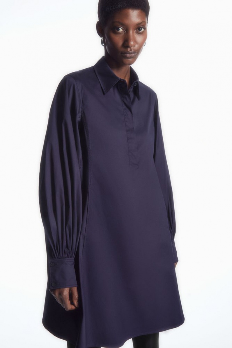 COS Gathered-Sleeve Mini Shirt Robe Noir | 398504-OCR