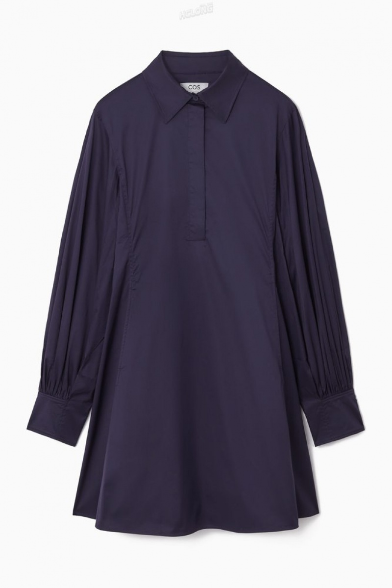 COS Gathered-Sleeve Mini Shirt Robe Noir | 398504-OCR