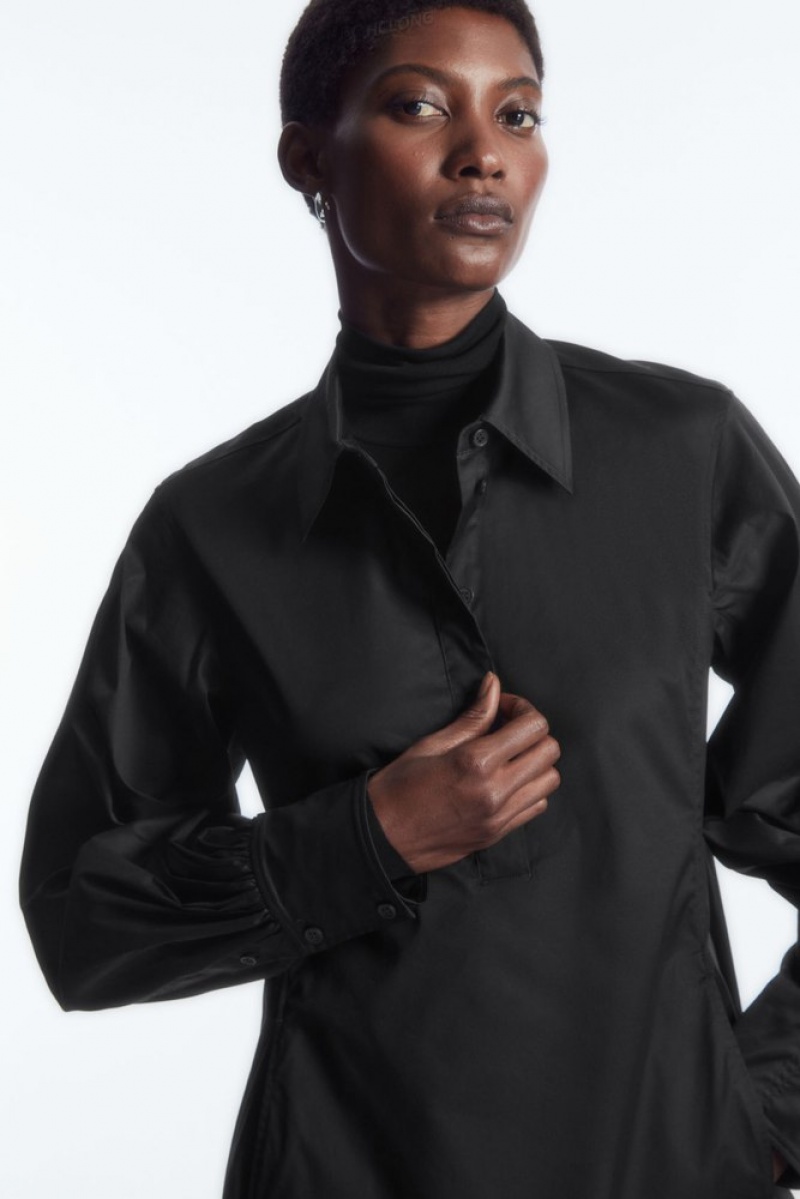 COS Gathered-Sleeve Mini Shirt Robe Noir | 315480-XSV