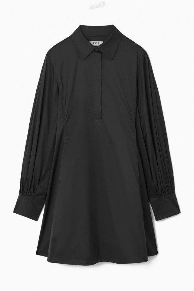 COS Gathered-Sleeve Mini Shirt Robe Noir | 315480-XSV