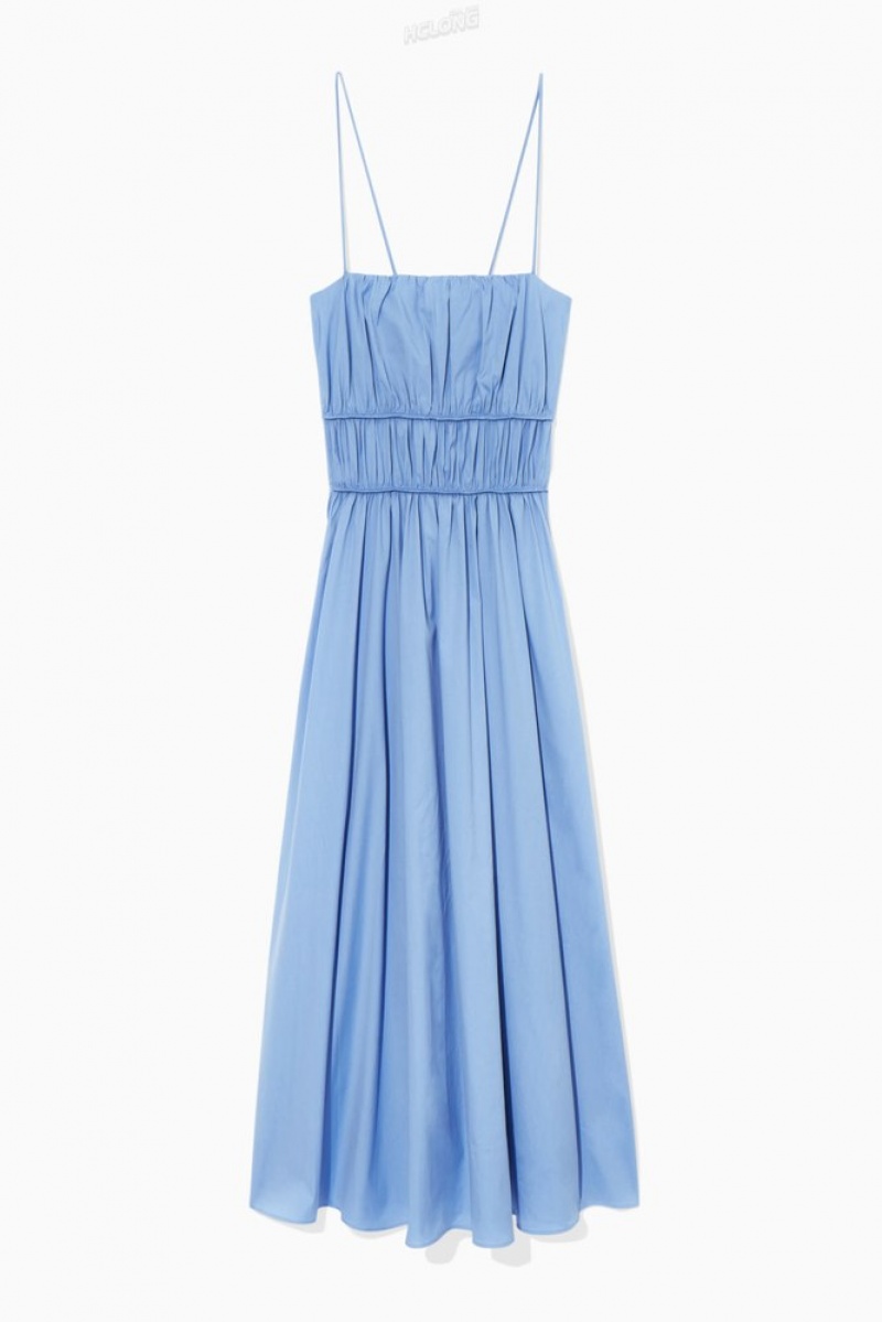 COS Gathered Bustier Midi Robe Bleu Clair | 971683-BCD