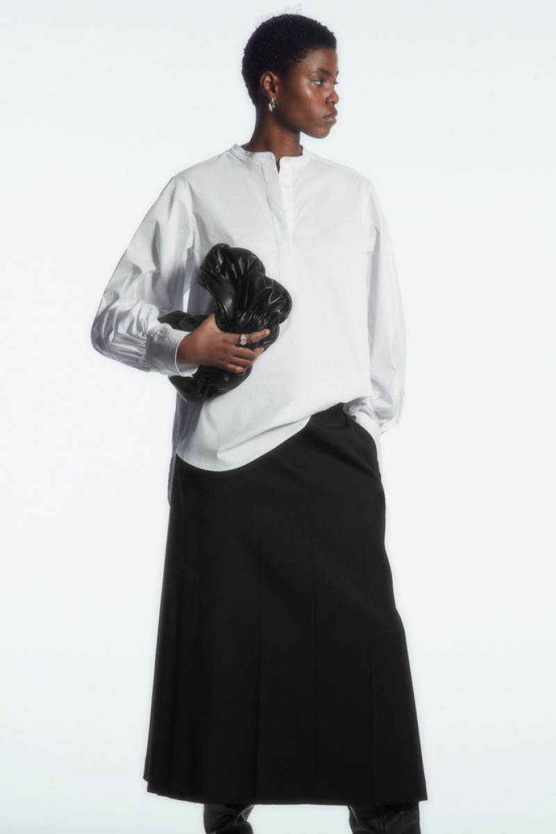 COS Gathered Grandad-Collar Blouse Blanche | 645189-KXN