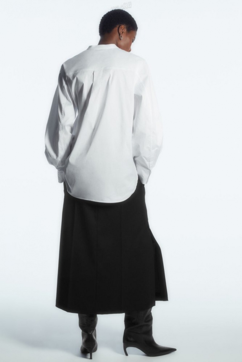 COS Gathered Grandad-Collar Blouse Blanche | 645189-KXN