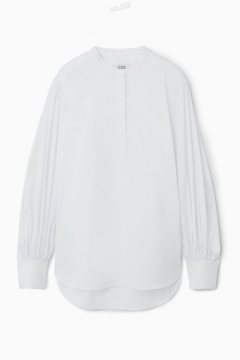 COS Gathered Grandad-Collar Blouse Blanche | 645189-KXN