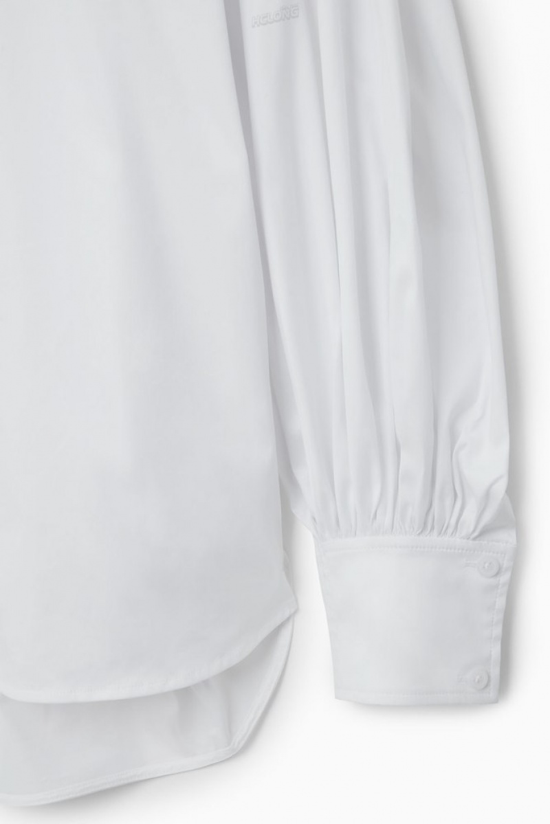 COS Gathered Grandad-Collar Blouse Blanche | 645189-KXN