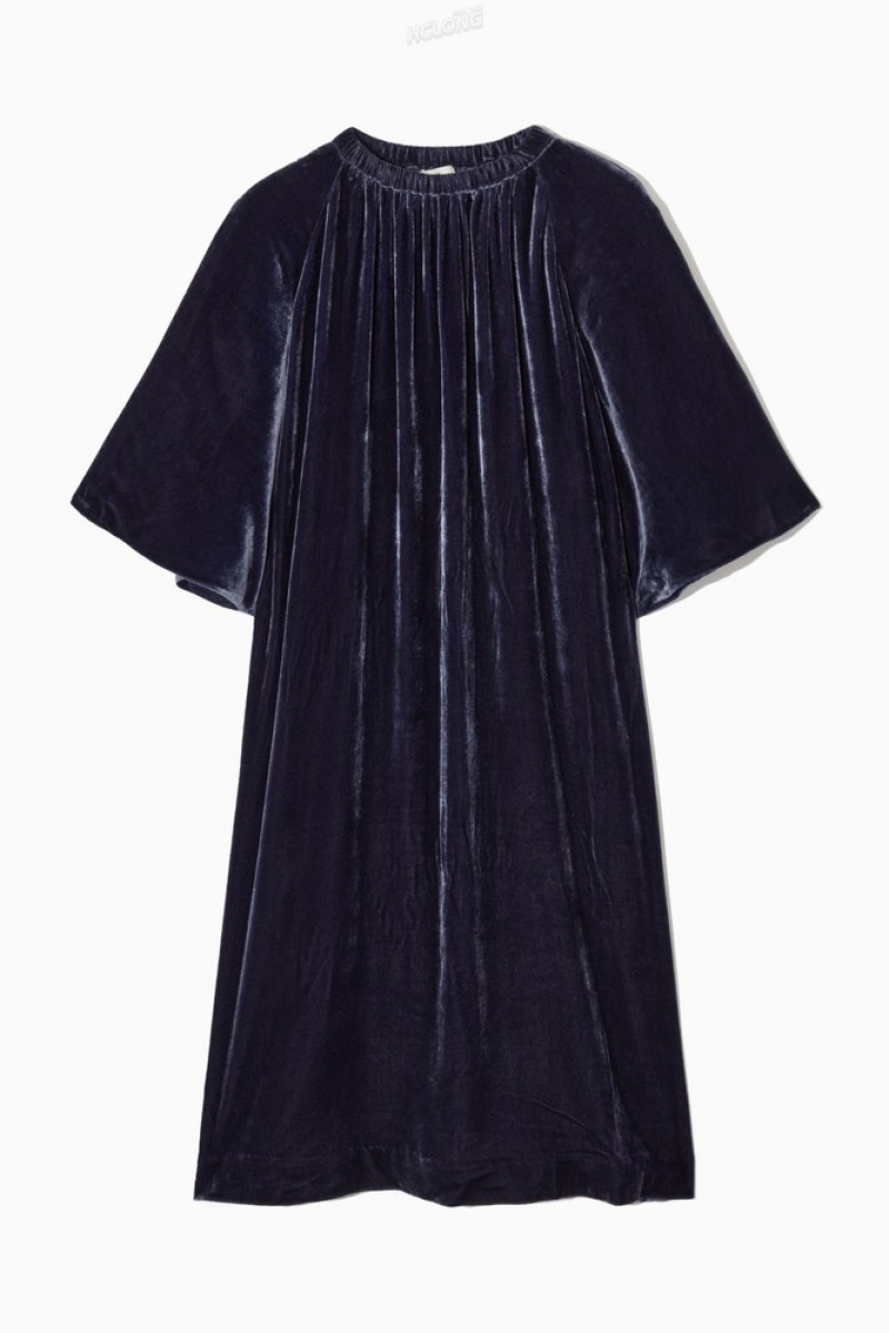 COS Gathered Silk-Blend Velvet Midi Robe Noir | 165278-HVU