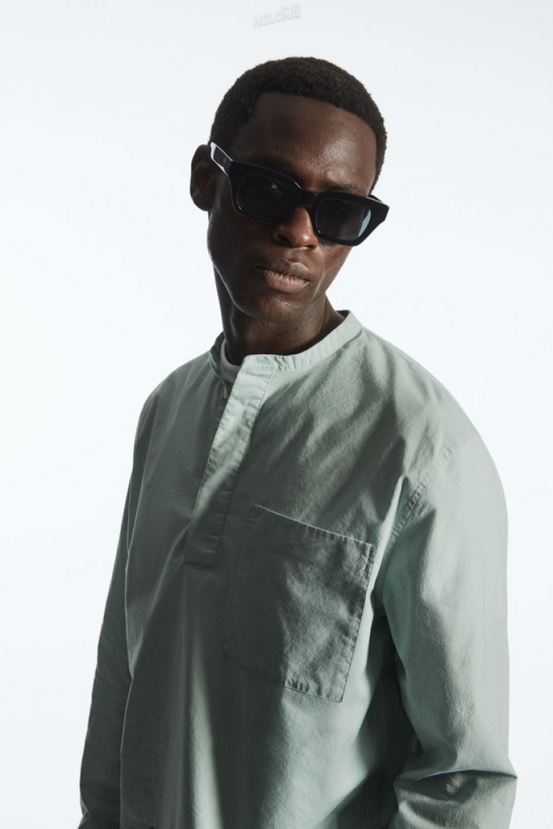 COS Grandad-Collar Half-Placket Shirt Blanche | 560748-BOI