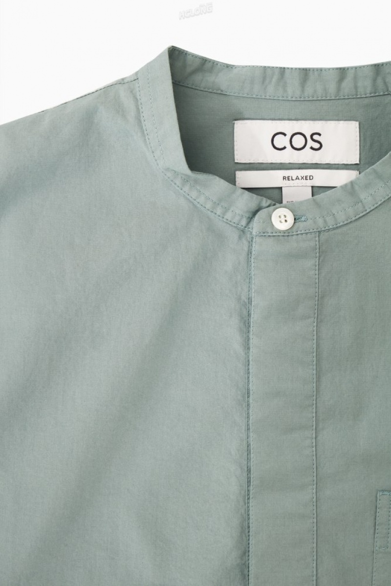 COS Grandad-Collar Half-Placket Shirt Blanche | 560748-BOI