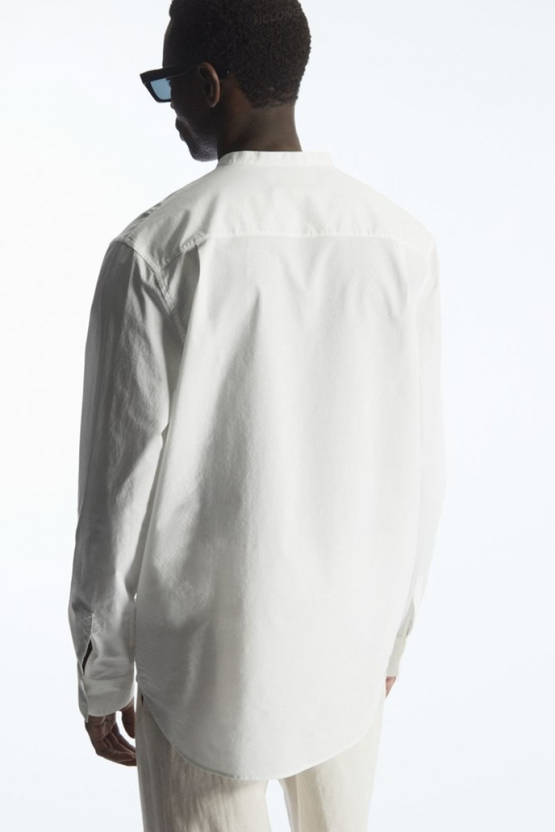 COS Grandad-Collar Half-Placket Shirt Blanche | 974306-MHV