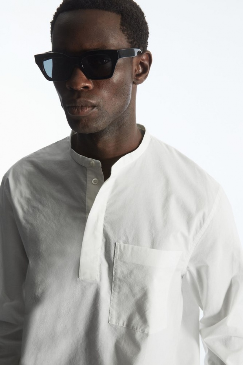 COS Grandad-Collar Half-Placket Shirt Blanche | 974306-MHV